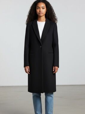 Zara Black Tailored Pea Coat with Notch Lapel